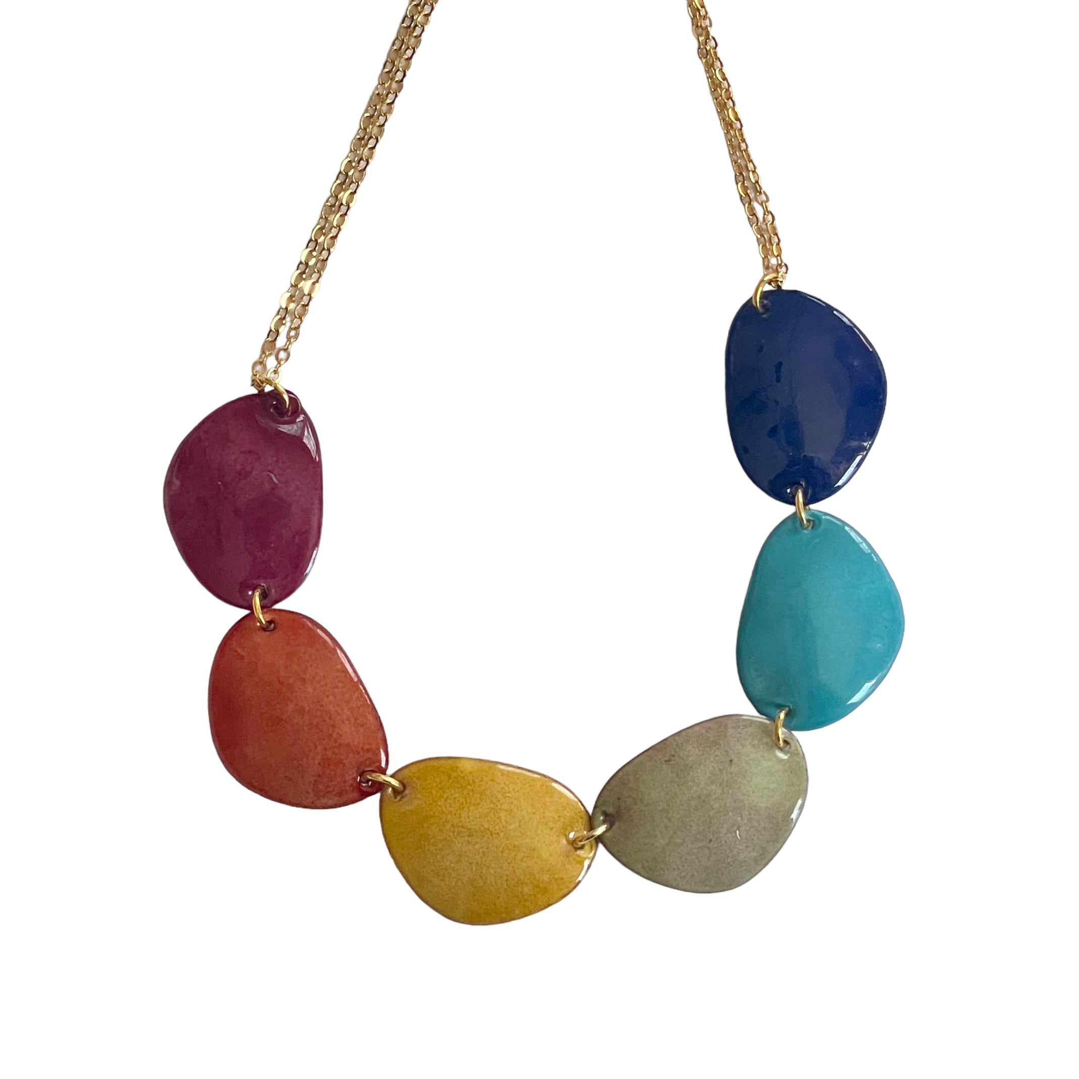 BEAN SHAPED LINKED NECKLACE, SPICE RAINBOW